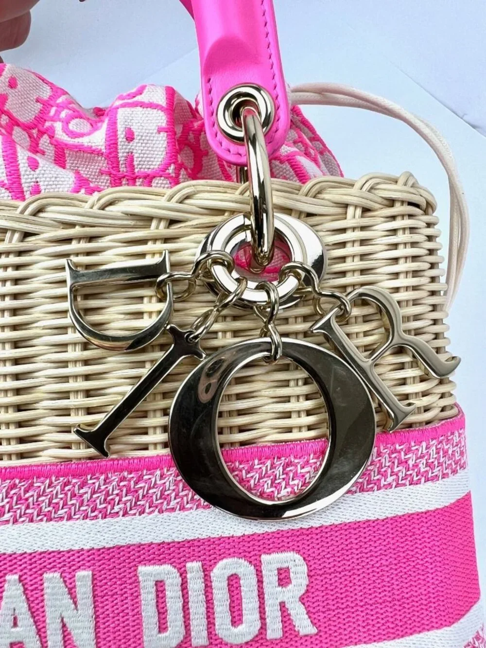 Christian Wicker Oblique Fluorescent Pink Medium Lady Bag